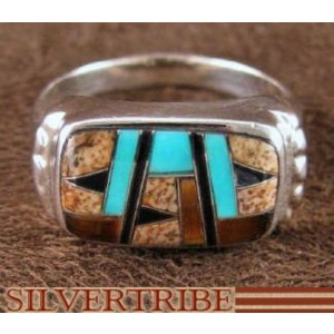 Tiger Eye Multicolor Inlay Sterling Silver Ring Size 5-3/4 RS44420