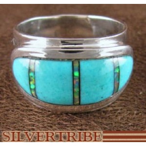 Opal Turquoise Inlay Jewelry Sterling Silver Ring Size 6-1/4 NS44451 
