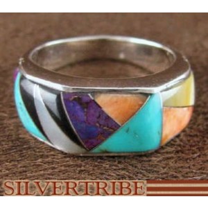 Multicolor And Turquoise Inlay Jewelry Silver Ring Size 6-3/4 RS38558 