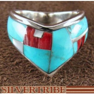 Multicolor Inlay And Genuine Sterling Silver Ring Size 7-1/4 RS42209