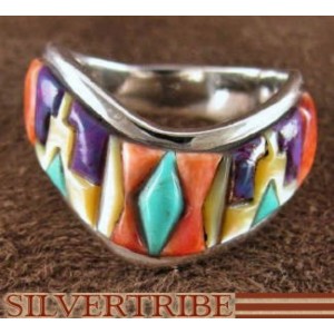 Sterling Silver Multicolor Turquoise Jewelry Ring Size 8-1/4 RS42233