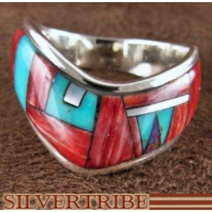 Turquoise Multicolor And Sterling Silver Ring Size 8-1/2 RS42277