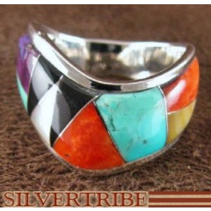 Multicolor Inlay Authentic Sterling Silver Ring Size 6-1/2 RS42303