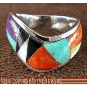 Multicolor Inlay and Silver Ring Size 6-1/2 RS42316