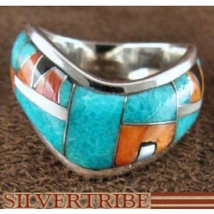 Multicolor Inlay Sterling Silver Jewelry Ring Size 8-1/4 RS42343