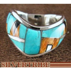 Turquoise Multicolor Sterling Silver Jewelry Ring Size 6-1/4 RS42356