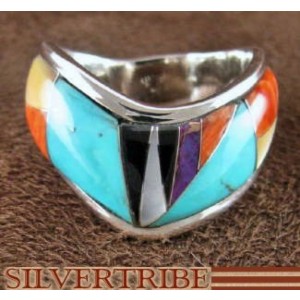 Sterling Silver And Multicolor Inlay Ring Size 6-1/2 RS42397