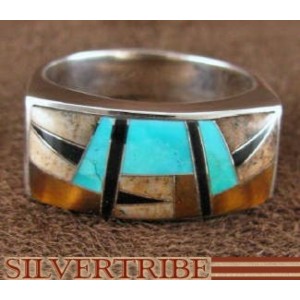 Multicolor Inlay Genuine Sterling Silver Ring Size 7-1/2 AS41324