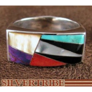 Multicolor Inlay Genuine Sterling Silver Ring Size 7-1/2 AS41306