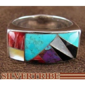 Multicolor Inlay Authentic Sterling Silver Ring Size 8-1/4 AS41272