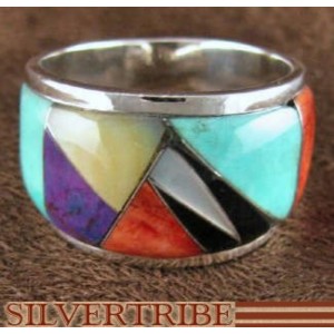 Sterling Silver Multicolor Inlay Ring Size 8-1/4 DS42215