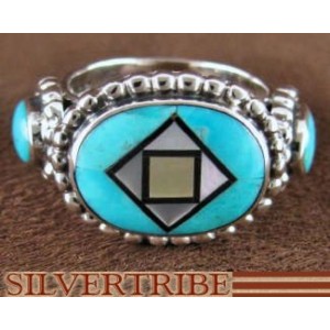 Turquoise And Multicolor Inlay Sterling Silver Ring Size 8-3/4 AS42839