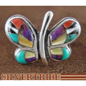 Oyster Shell Multicolor Silver Butterfly Ring Size 7-3/4 AS42962