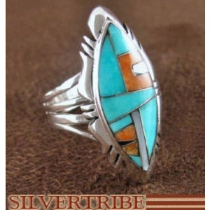 Sterling Silver Turquoise Multicolor Inlay Ring Size 8-1/4 RS41146