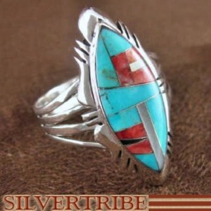 Sterling Silver Multicolor Inlay Jewelry Ring Size 6-3/4 RS41149