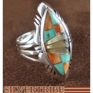 Turquoise Multicolor Sterling Silver Ring Jewelry Size 7-1/4 RS41168 