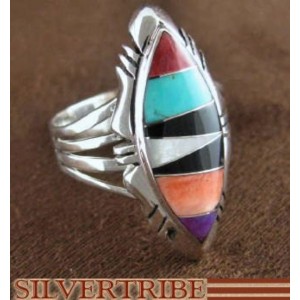Sterling Silver Multicolor Turquoise Jewelry Ring Size 6-3/4 RS41197 