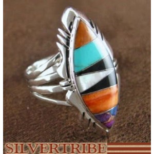 Sterling Silver Multicolor Turquoise Jewelry Ring Size 8-3/4 RS41206