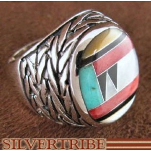 Sterling Silver Jewelry Multicolor Inlay Ring Size 7-3/4 DS43721