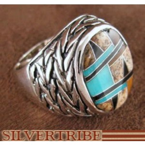 Silver Turquoise And Multicolor Inlay Ring Size 6-1/2 DS43759