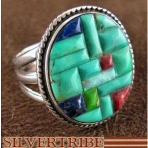 Multicolor Inlay Authentic Sterling Silver Ring Size 6-1/4 DS43948