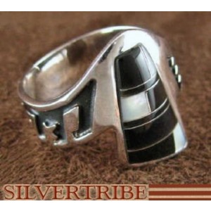 Silver Black Jade Mother Of Pearl Jewelry Ring Size 8-1/2 RS45250