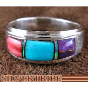 Sterling Silver Jewelry Multicolor Inlay Ring Size 6-3/4 RS46951 