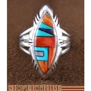 Authentic Silver And Multicolor Inlay Ring Jewelry Size 6-3/4 DS46996