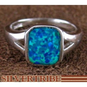 Sterling Silver And Blue Opal Inlay Ring Size 7-3/4 DS51674