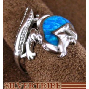 Blue Opal Inlay Genuine Sterling Silver Lizard Ring Size 5-3/4 DS51077