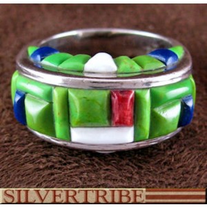 Multicolor Inlay Authentic Sterling Silver Ring Size 8-1/2 DS55044