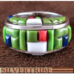 Sterling Silver And Multicolor Inlay Ring Size 8-1/2 DS55110