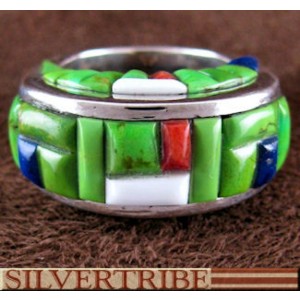 Southwestern Multicolor Inlay Sterling Silver Ring Size 5-1/4 DS55121