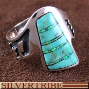 Southwest Turquoise Opal Inlay Silver Ring Size 6-1/4 GS56185