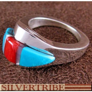 Sterling Silver And Multicolor Inlay Ring Size 5-1/4 DS54356