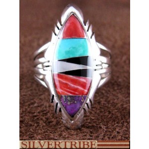 Southwest Silver And Multicolor Inlay Jewelry Ring Size 6-3/4 GS56645