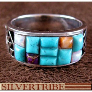 Turquoise Multicolor Inlay Ring Size 6-3/4 Jewelry GS56731