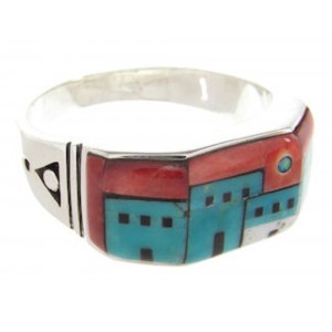Native American Design Multicolor Silver Ring Size 12-1/2 YS62120
