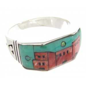 Silver Multicolor Native American Village Design Ring Size 11 YS62136 