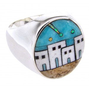 Native American Design Multicolor Silver Ring Size 12-1/2 YS67045 