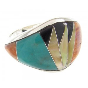 Southwest Turquoise Multicolor Inlay Ring Size 7-3/4 YS58439
