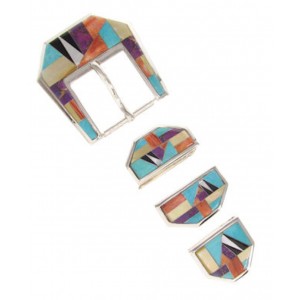 Turquoise Multicolor Inlay Sterling Silver Ranger Belt Buckle RS39349