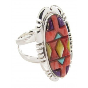 Southwest Jewelry Inlay Multicolor Silver Ring Size 6-1/2 XS57252