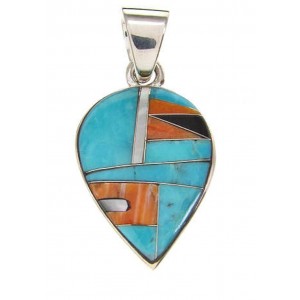 Turquoise Multicolor Inlay Sterling Silver Pendant Jewelry QS57854