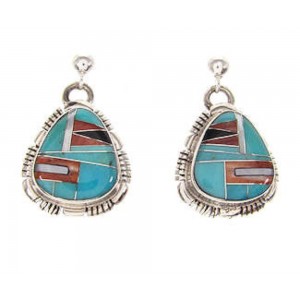 Sterling Silver And Multicolor Inlay Southwest Earrings QS57699