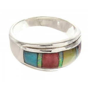 Sterling Silver Jewelry Multicolor Inlay Ring Size 6-3/4 XS57785