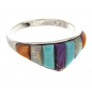 Silver Multicolor Southwestern Inlay Ring Size 8-3/4 XS57828