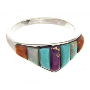 Sterling Silver Turquoise Multicolor Inlay Ring Size 6-3/4 NS35999