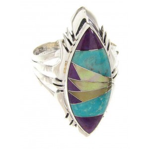 Turquoise Multicolor Inlay Silver Ring Size 7-3/4 Jewelry GS58964
