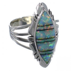 Southwest Opal Inlay Silver Ring Jewelry Size 7-3/4 GS58717